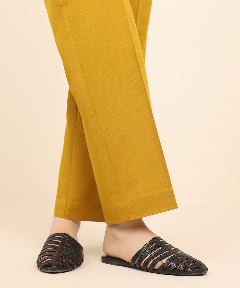 Women's Pret Khaddar Yellow Solid Straight Pants