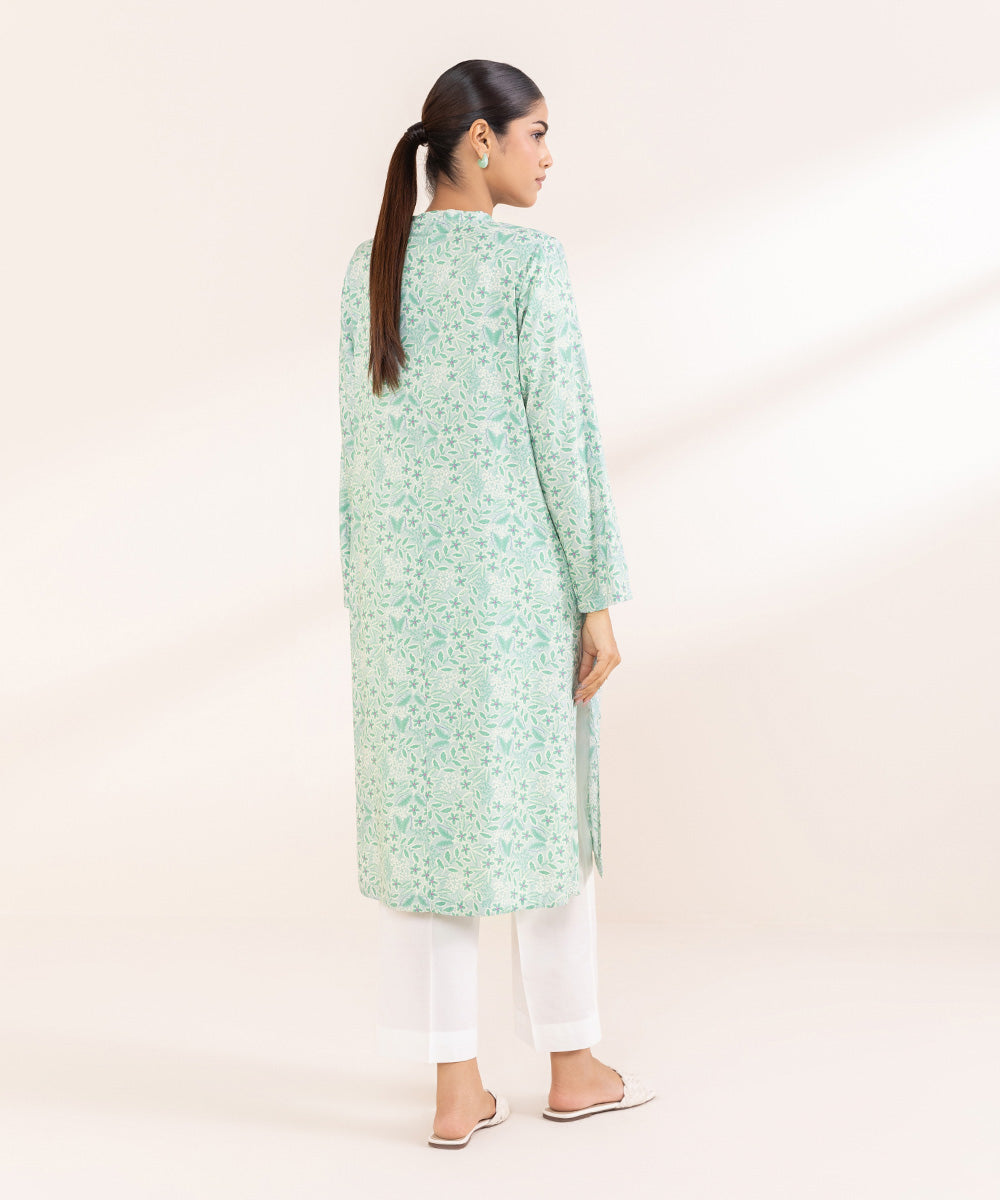 Women's Pret Arabic Lawn Printed Green Straight Shirt