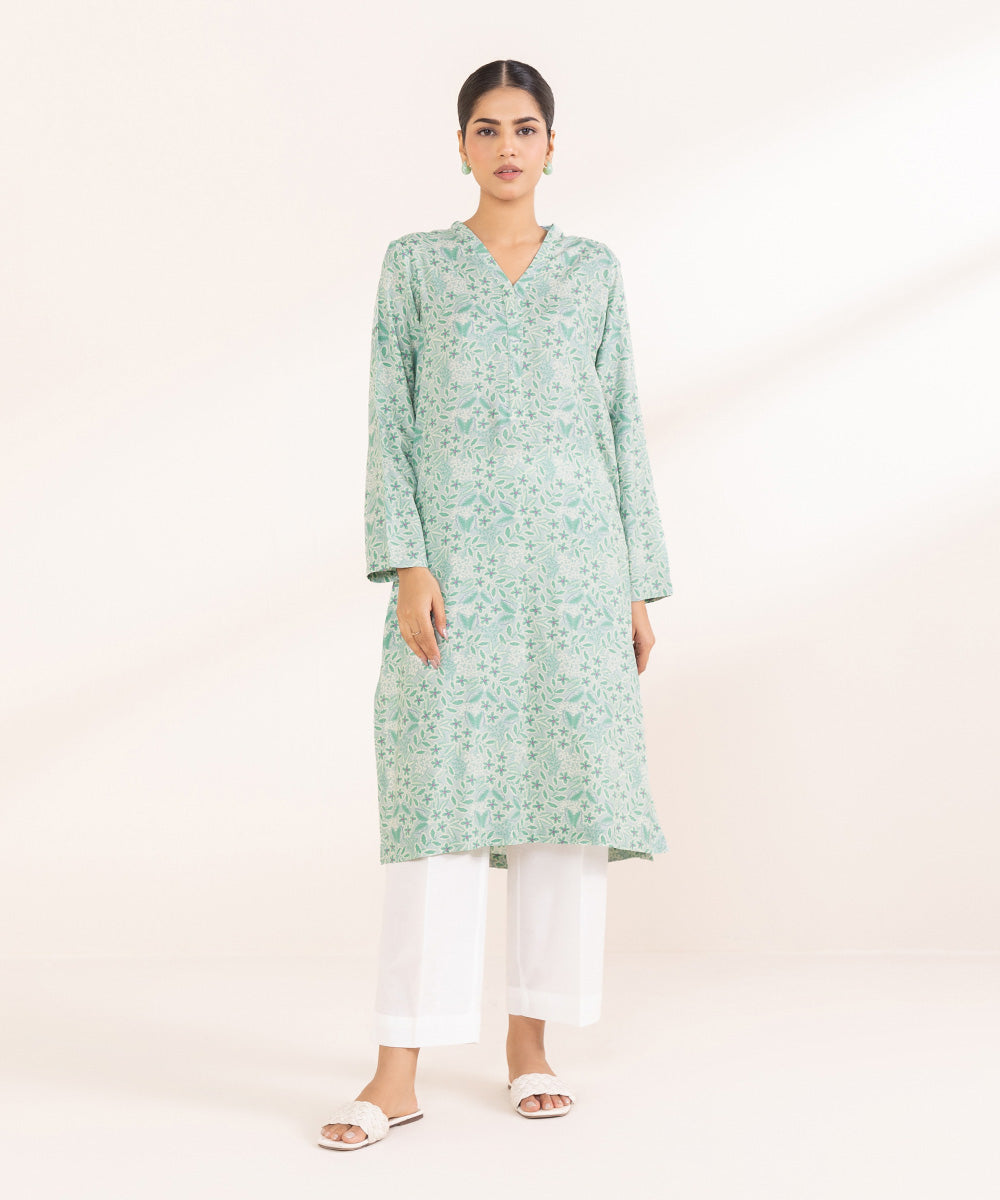 Women's Pret Arabic Lawn Printed Green Straight Shirt