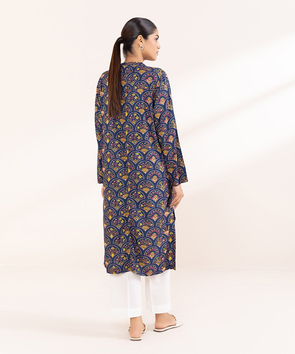 Women's Pret Arabic Lawn Printed Blue Straight Shirt