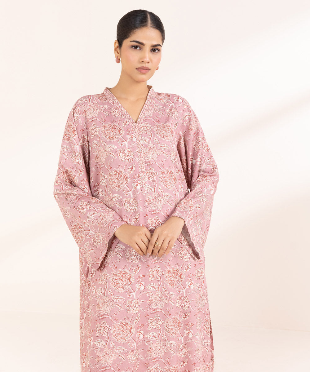 Women's Pret Arabic Lawn Printed Pink Straight Shirt