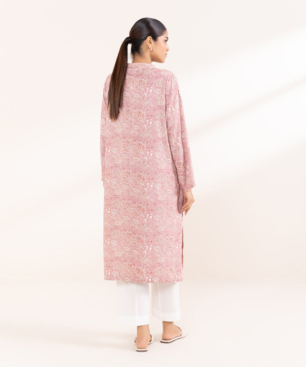 Women's Pret Arabic Lawn Printed Pink Straight Shirt