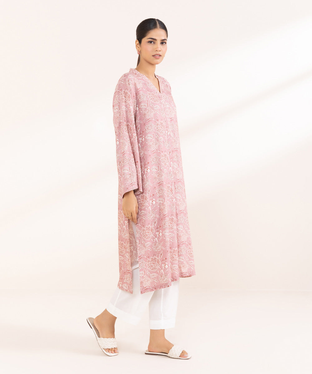 Women's Pret Arabic Lawn Printed Pink Straight Shirt