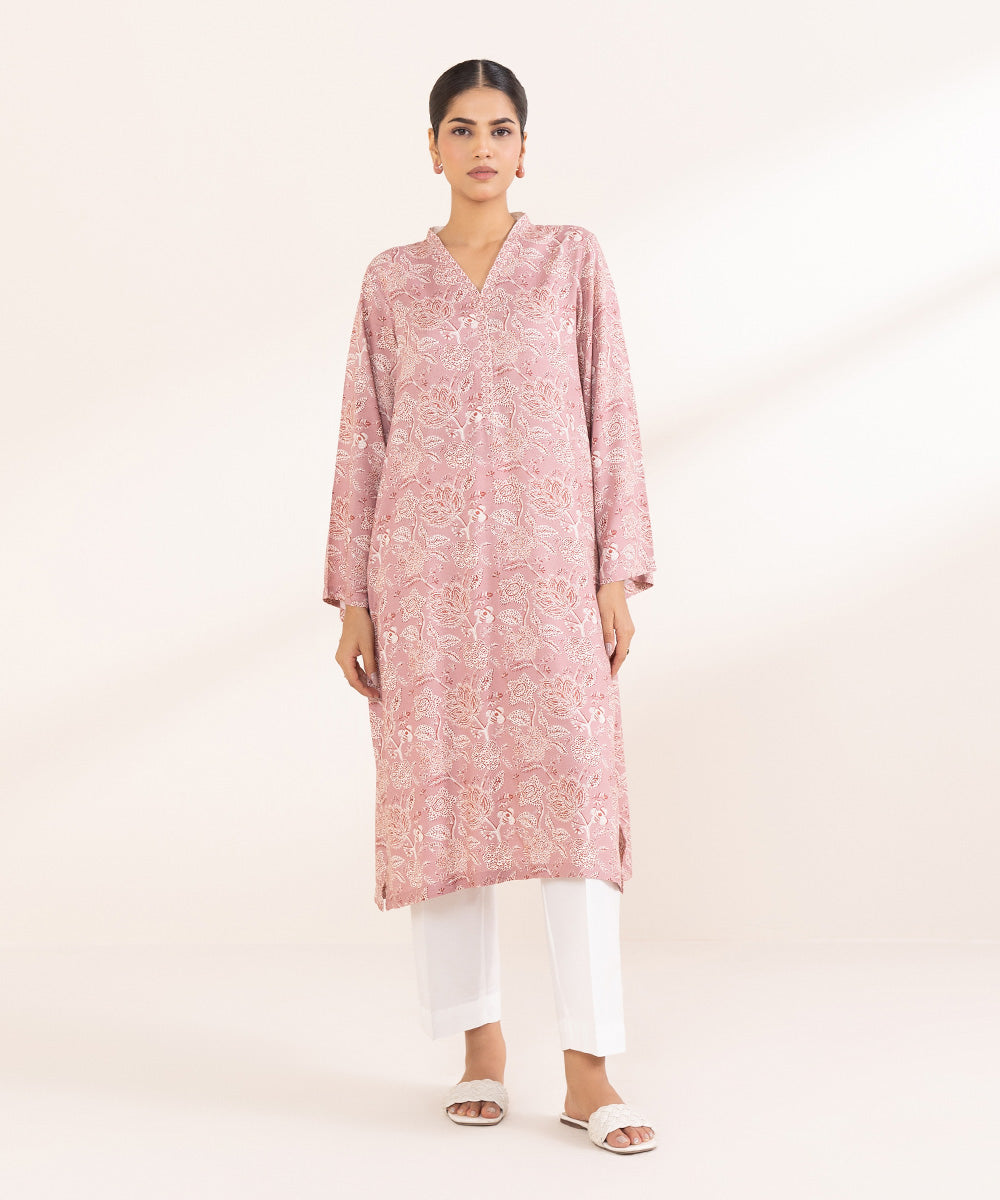 Women's Pret Arabic Lawn Printed Pink Straight Shirt