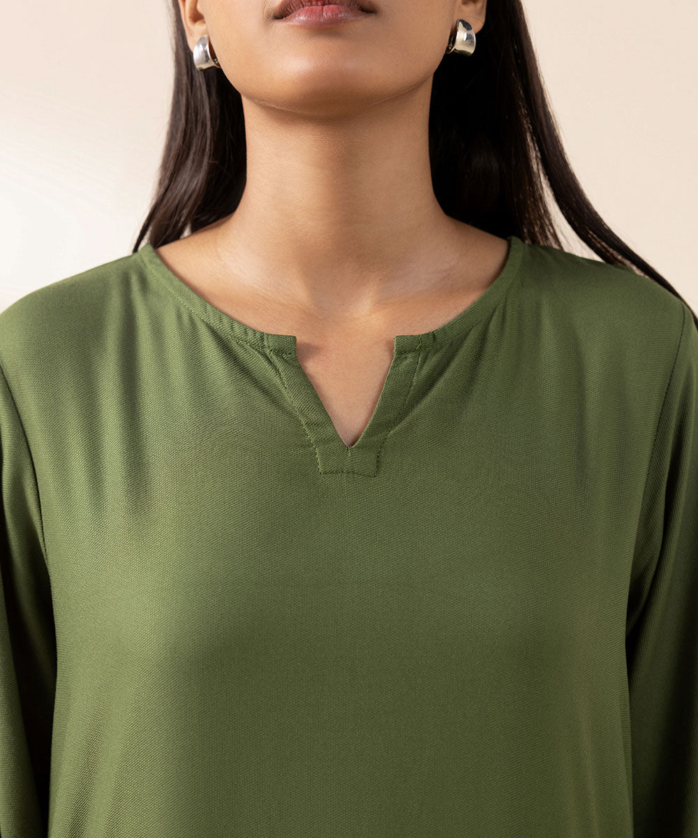 Women's Pret Bedford Green Solid Straight Shirt