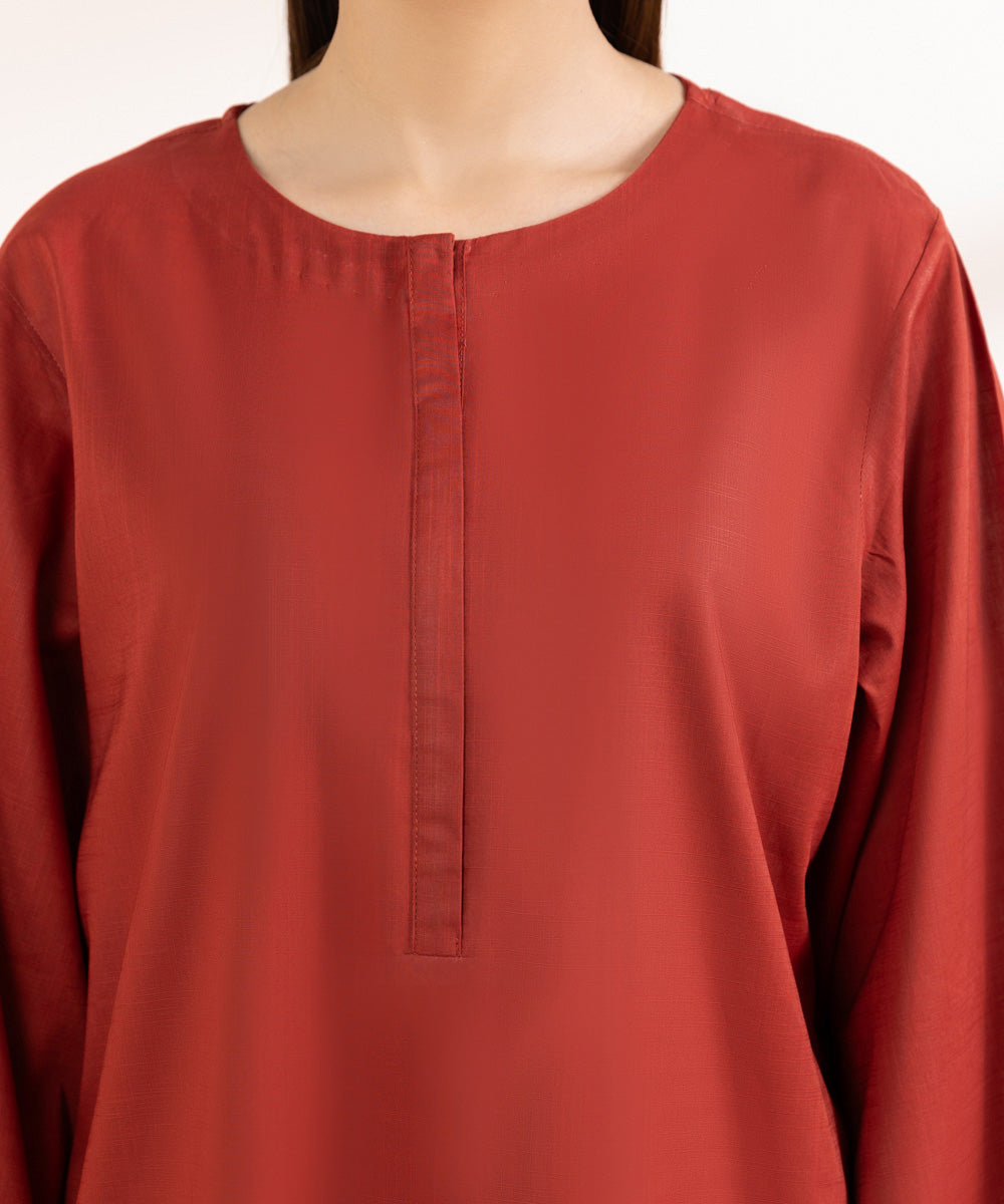 Women's Pret Khaddar Red Solid A-Line Shirt