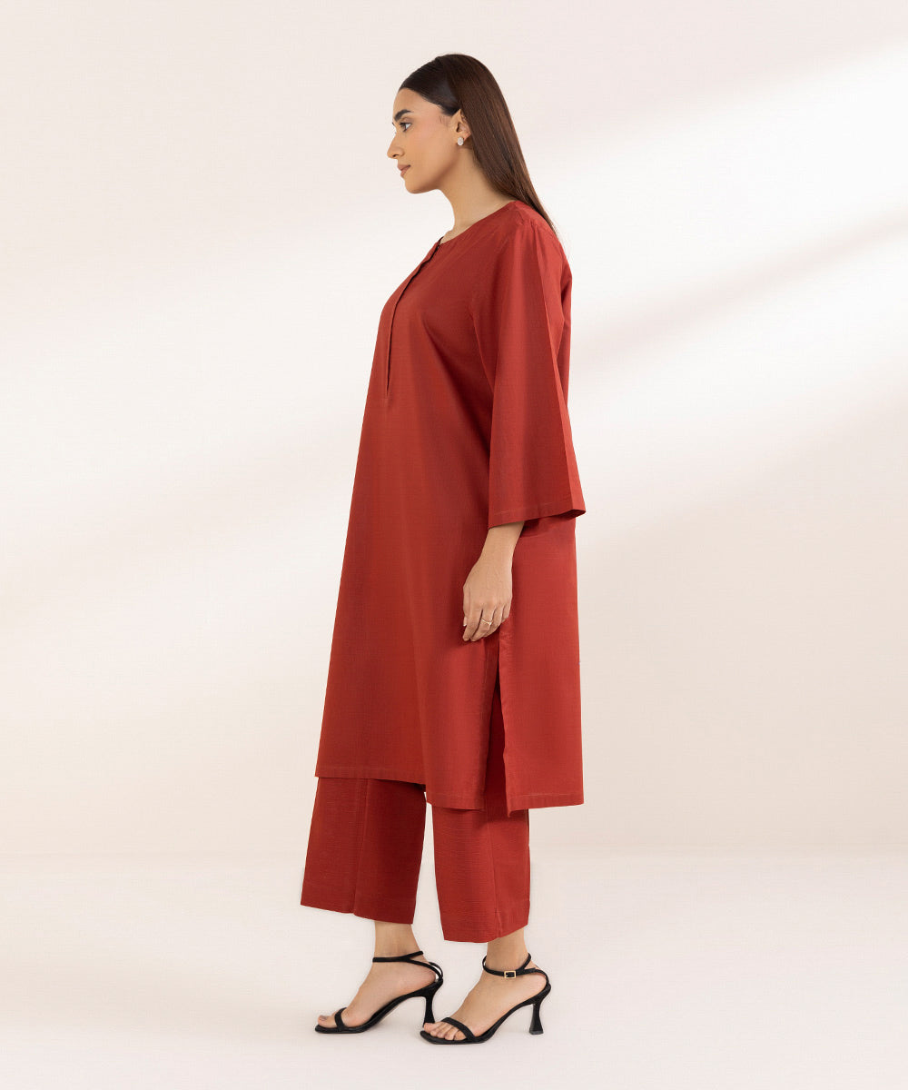 Women's Pret Khaddar Red Solid A-Line Shirt