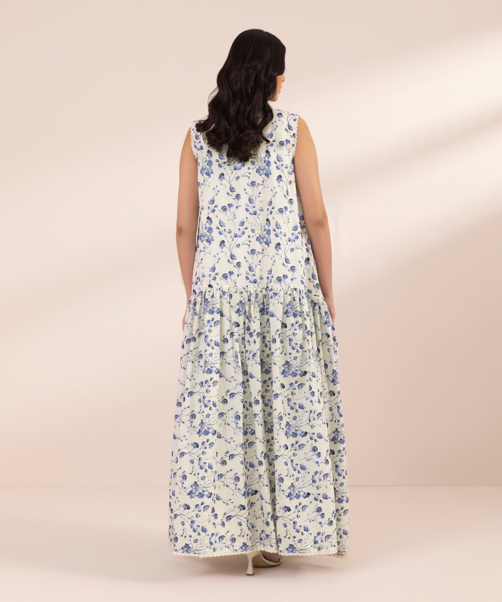 Women's Pret Textured Lawn Printed White Tier Dress