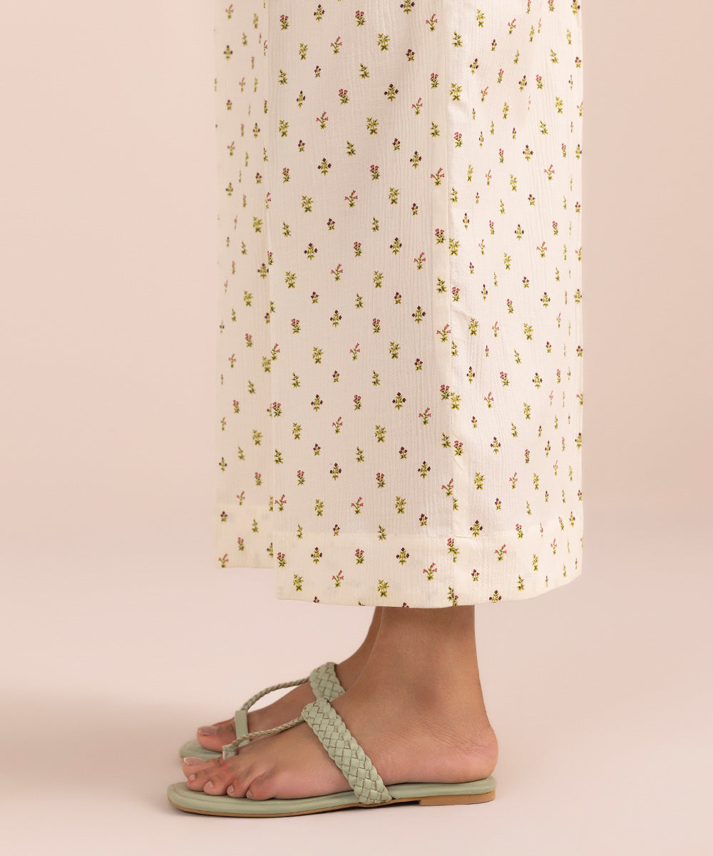 Women's Pret Seersucker Off White Printed Culottes