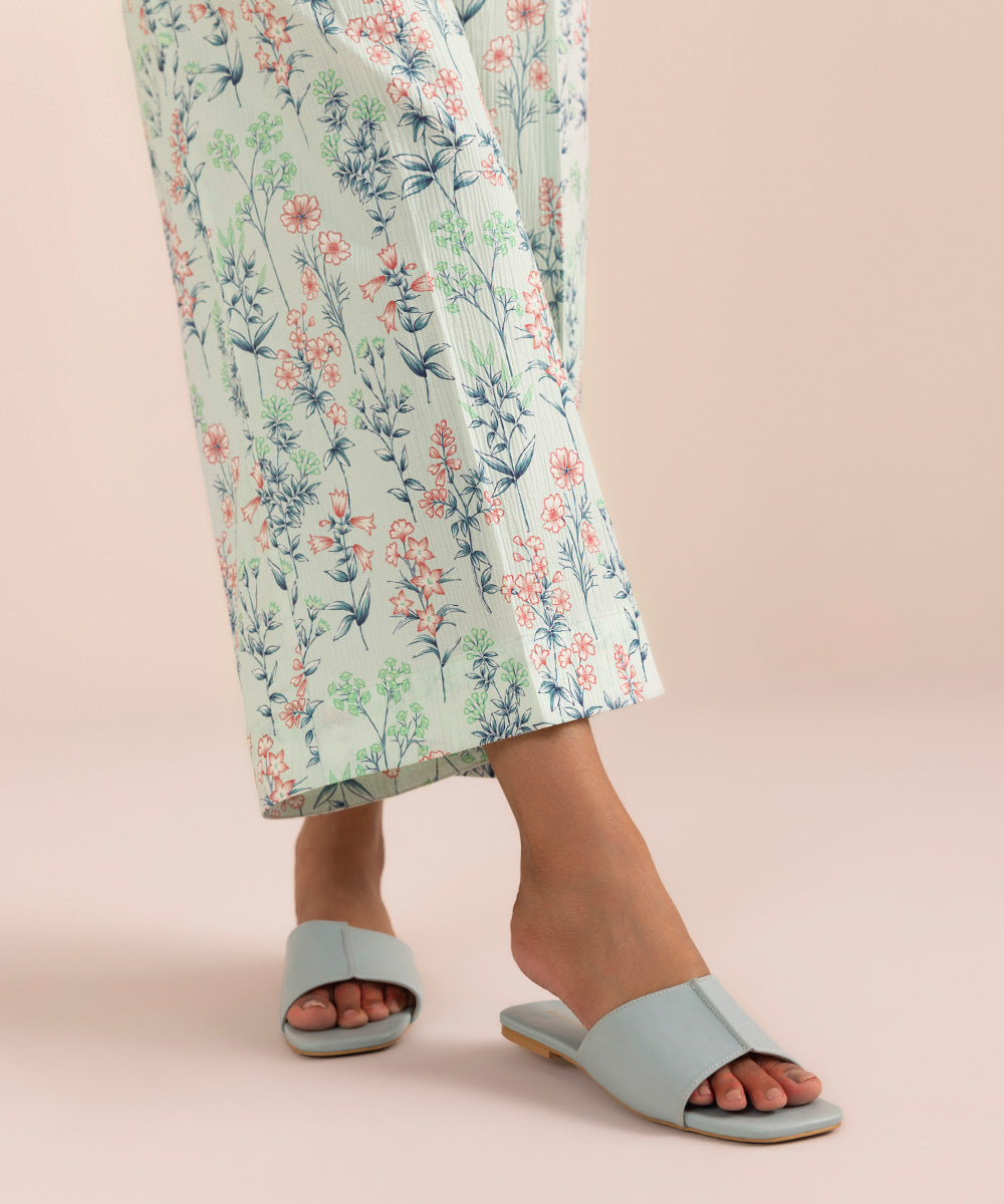 Women's Pret Seersucker Blue Printed Culottes