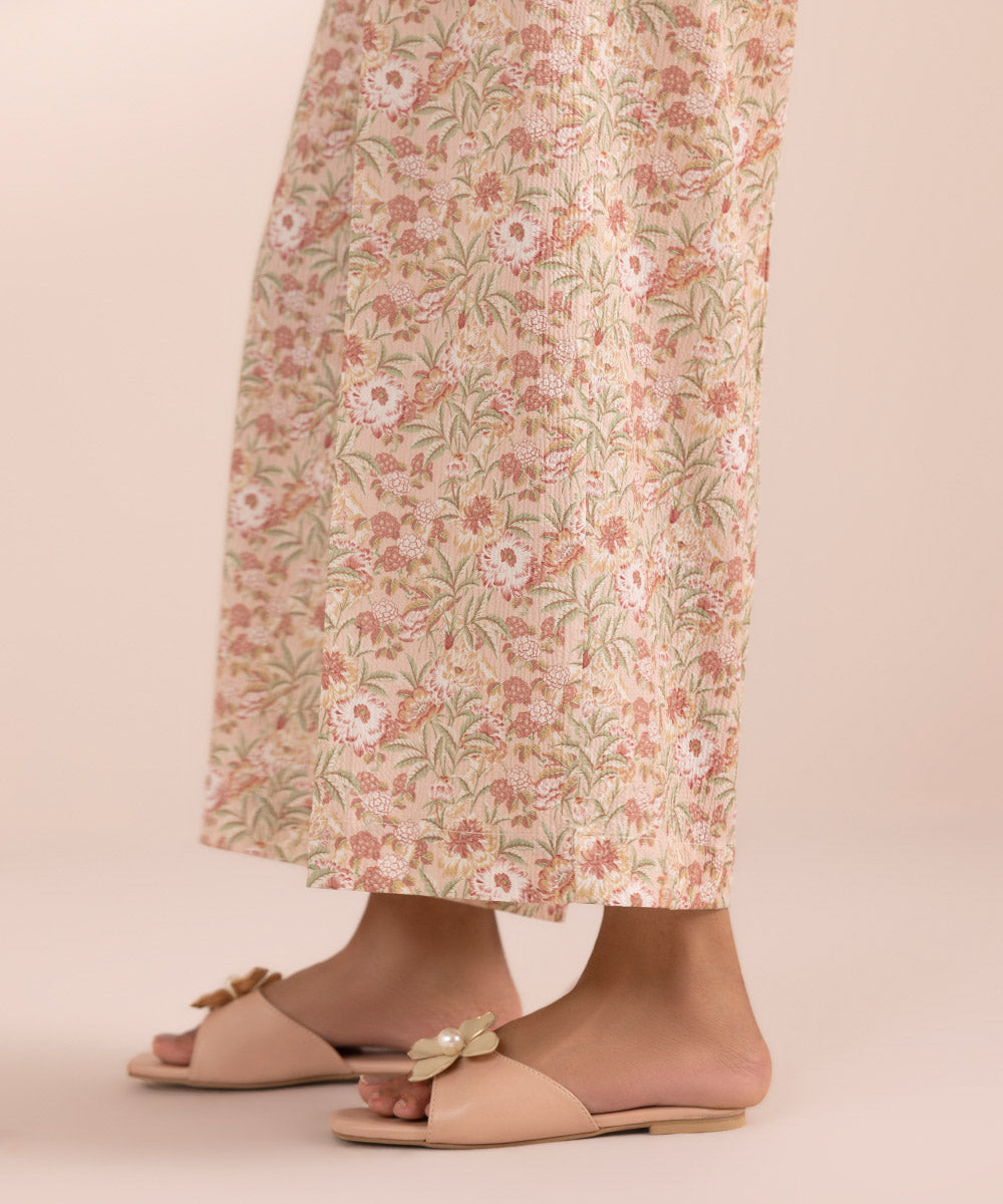 Women's Pret Seersucker Pink Printed Culottes