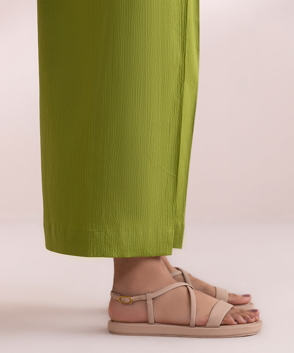 Women's Pret Seersucker Green Solid Culottes