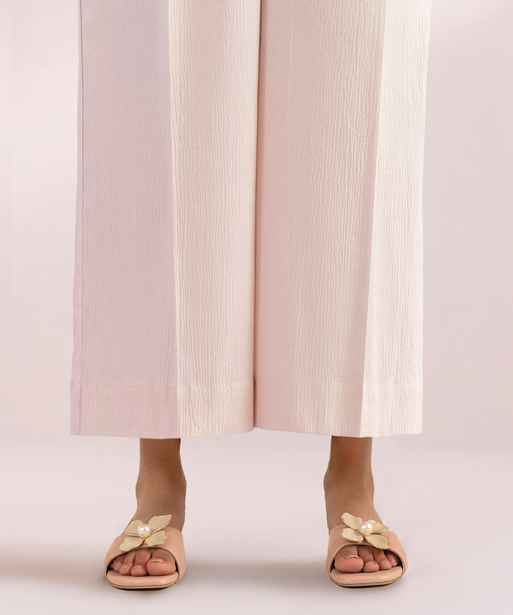 Women's Pret Seersucker Pink Solid Culottes