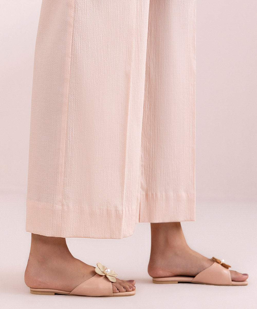 Women's Pret Seersucker Pink Solid Culottes