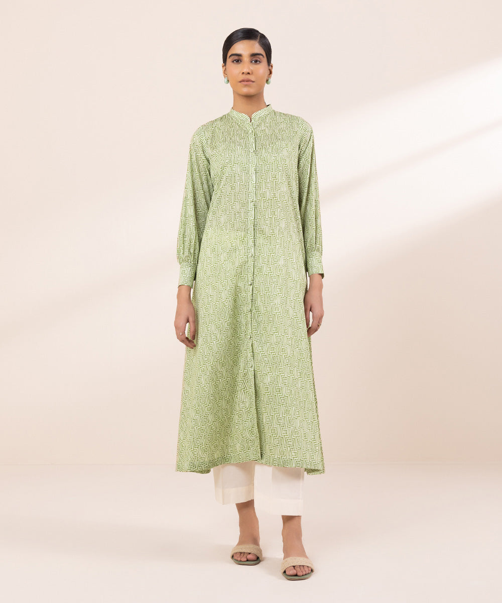 Women's Pret Lawn Printed Green Button Down Dress