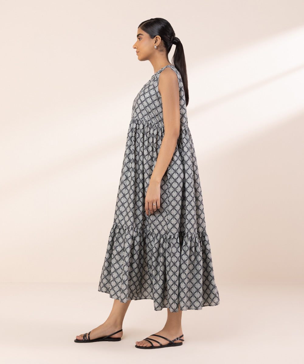 Women's Pret Lawn Printed Grey Tier Dress