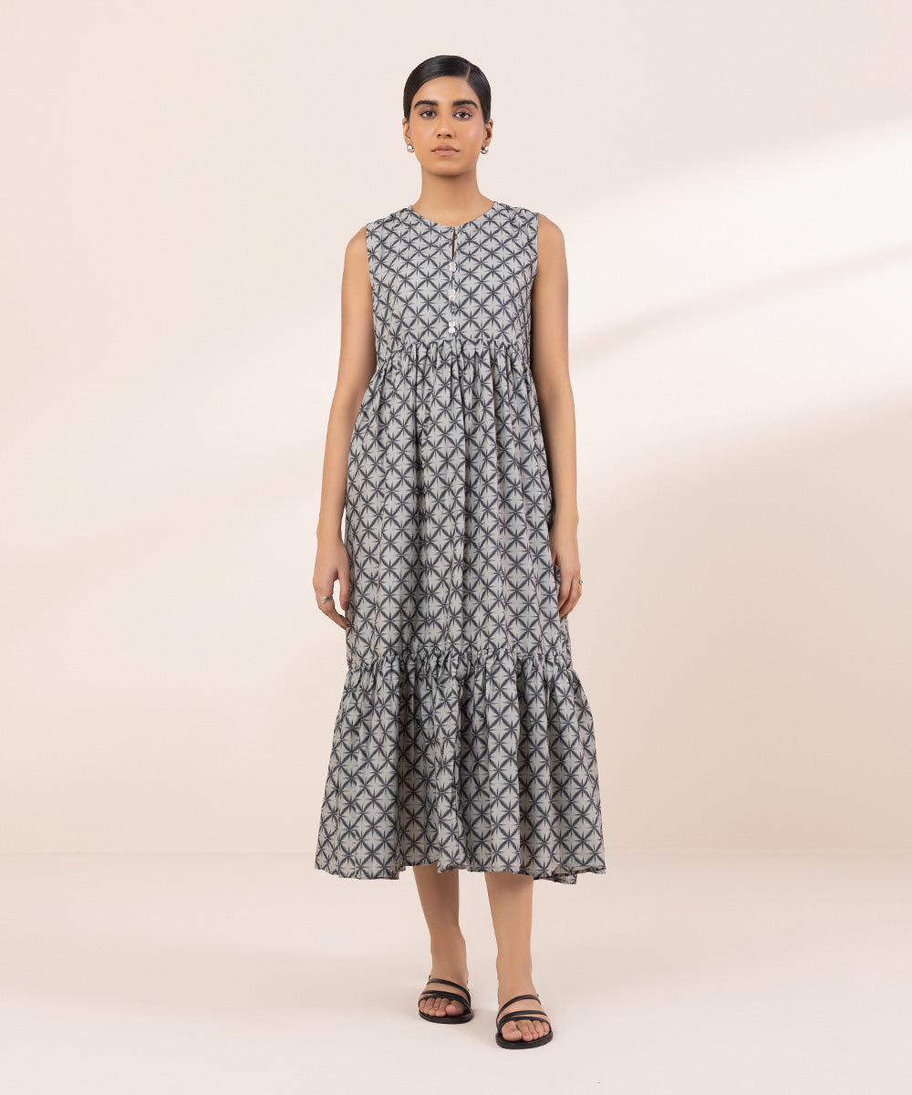 Women's Pret Lawn Printed Grey Tier Dress