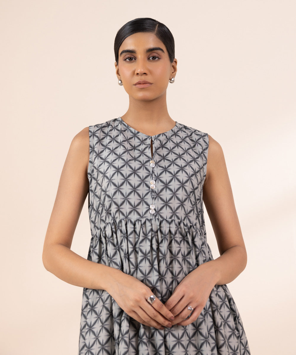 Women's Pret Lawn Printed Grey Tier Dress