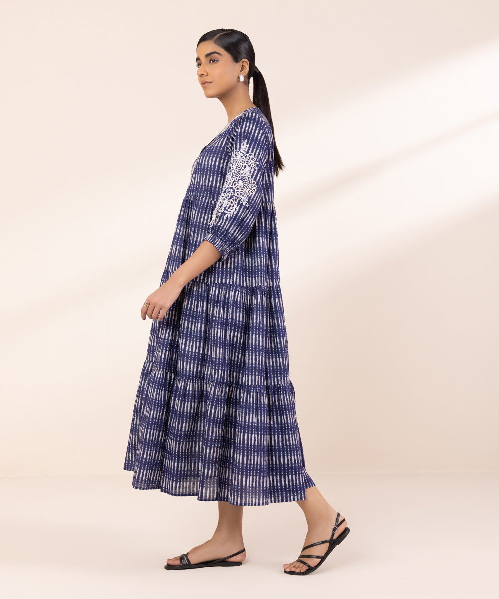 Women's Pret Lawn Embroidered Blue Tier Dress