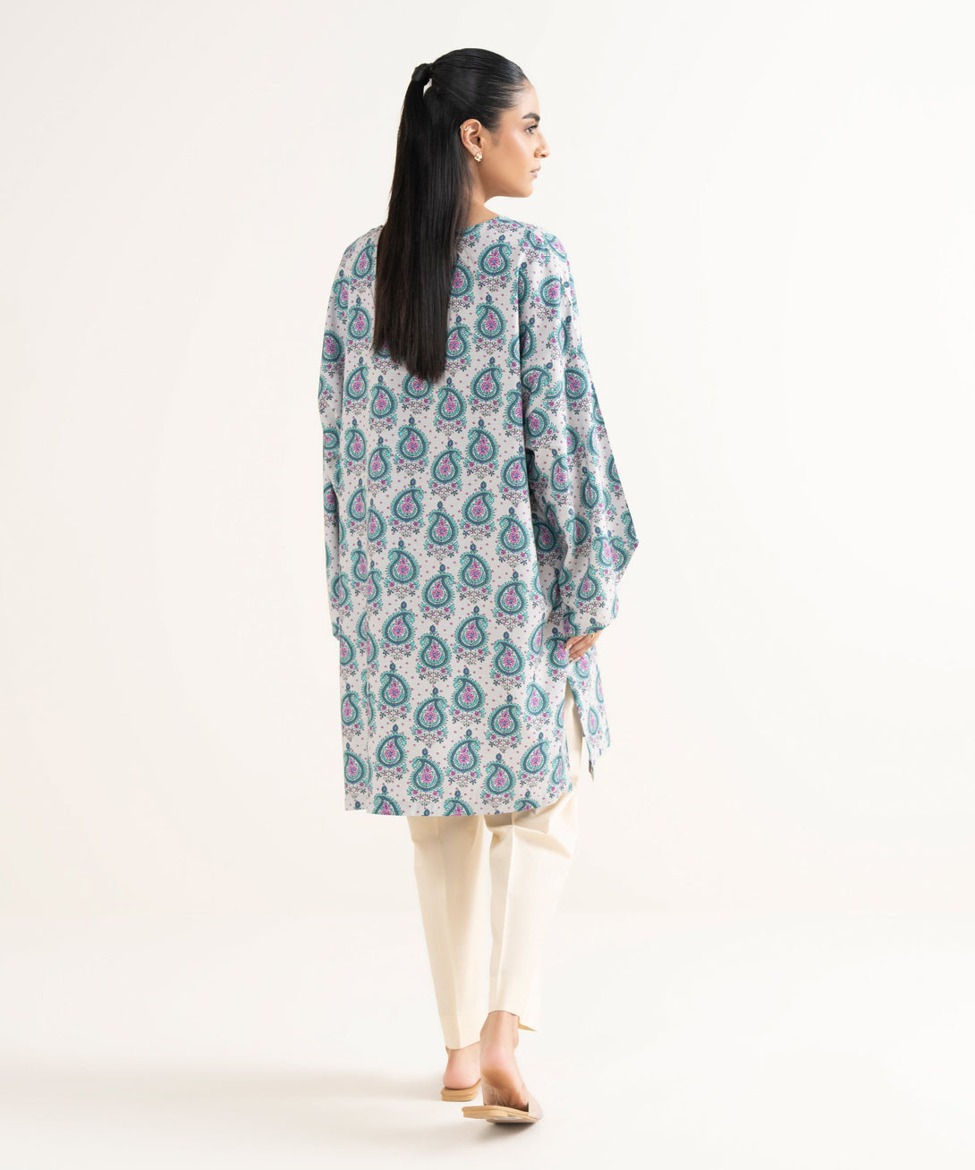 Women's RTW Textured Viscose Printed Drop Shoulder Grey Shirt