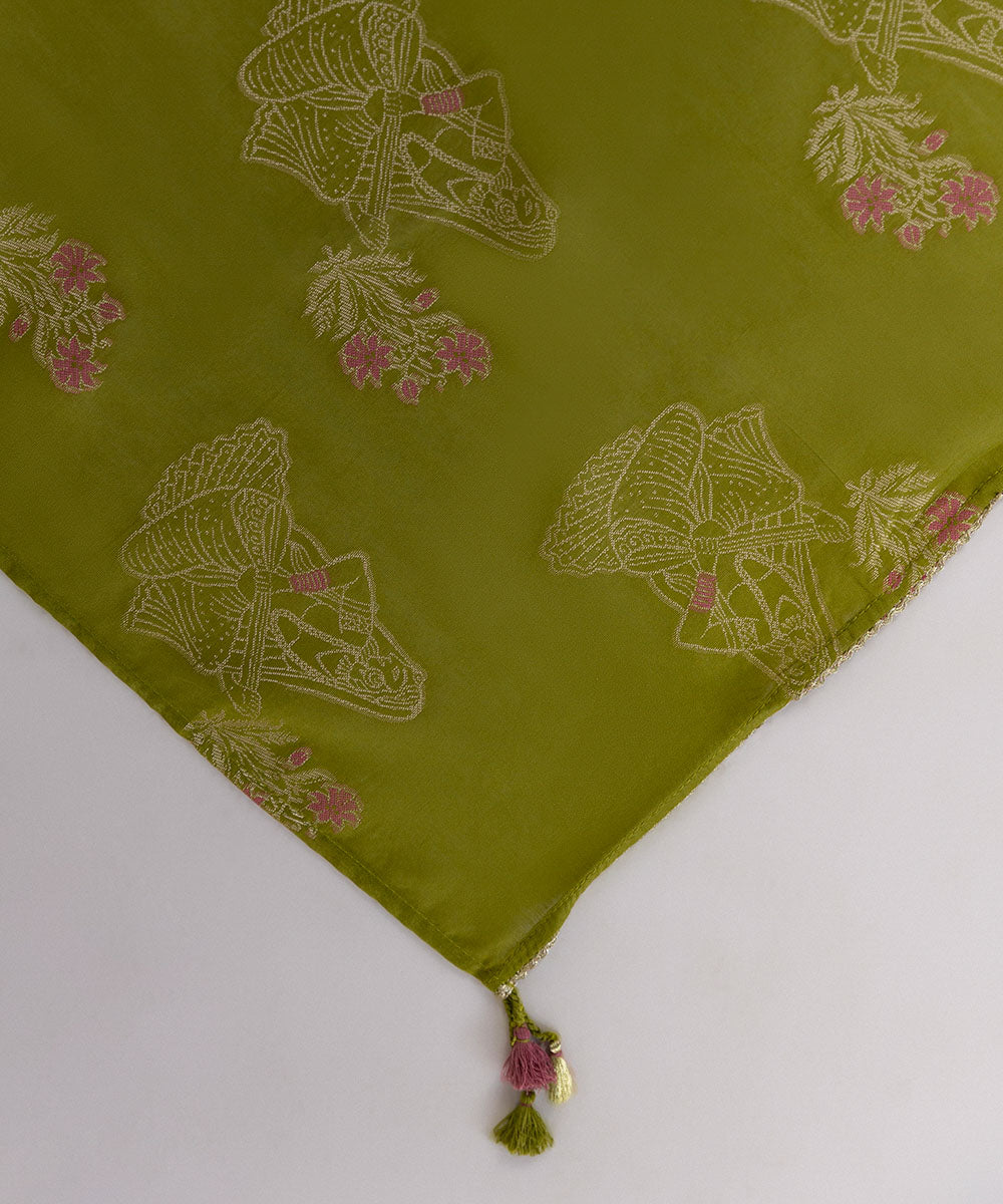 Extra Weft Jacquard Green Dyed Dupatta