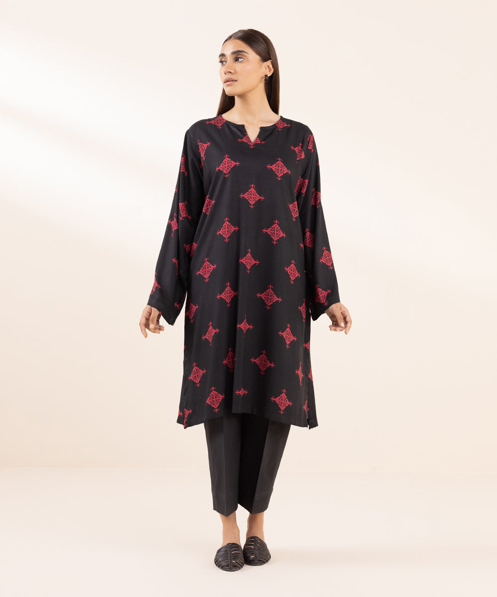 Women's Pret Arabic Lawn Printed Black Boxy Shirt