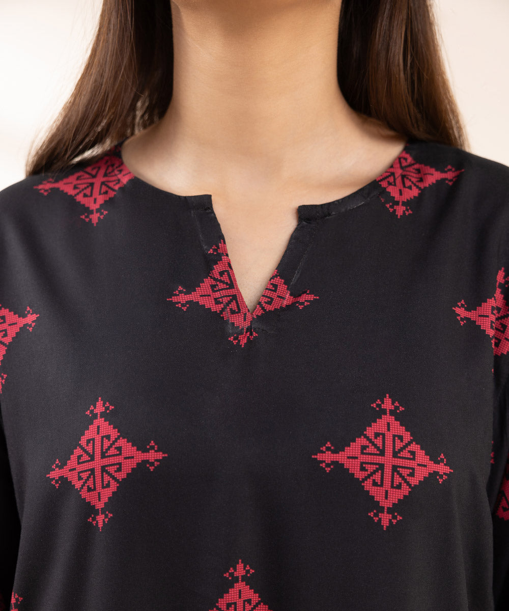 Women's Pret Arabic Lawn Printed Black Boxy Shirt