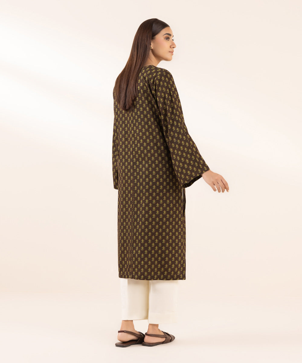 Women's Pret Arabic Lawn Printed Brown Straight Shirt