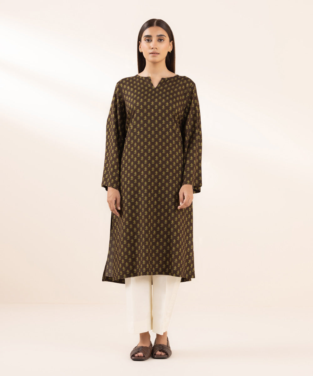 Women's Pret Arabic Lawn Printed Brown Straight Shirt