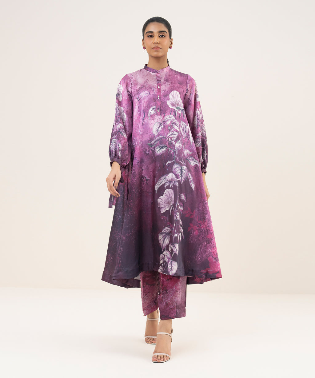 2 Piece - Printed Satin Suit