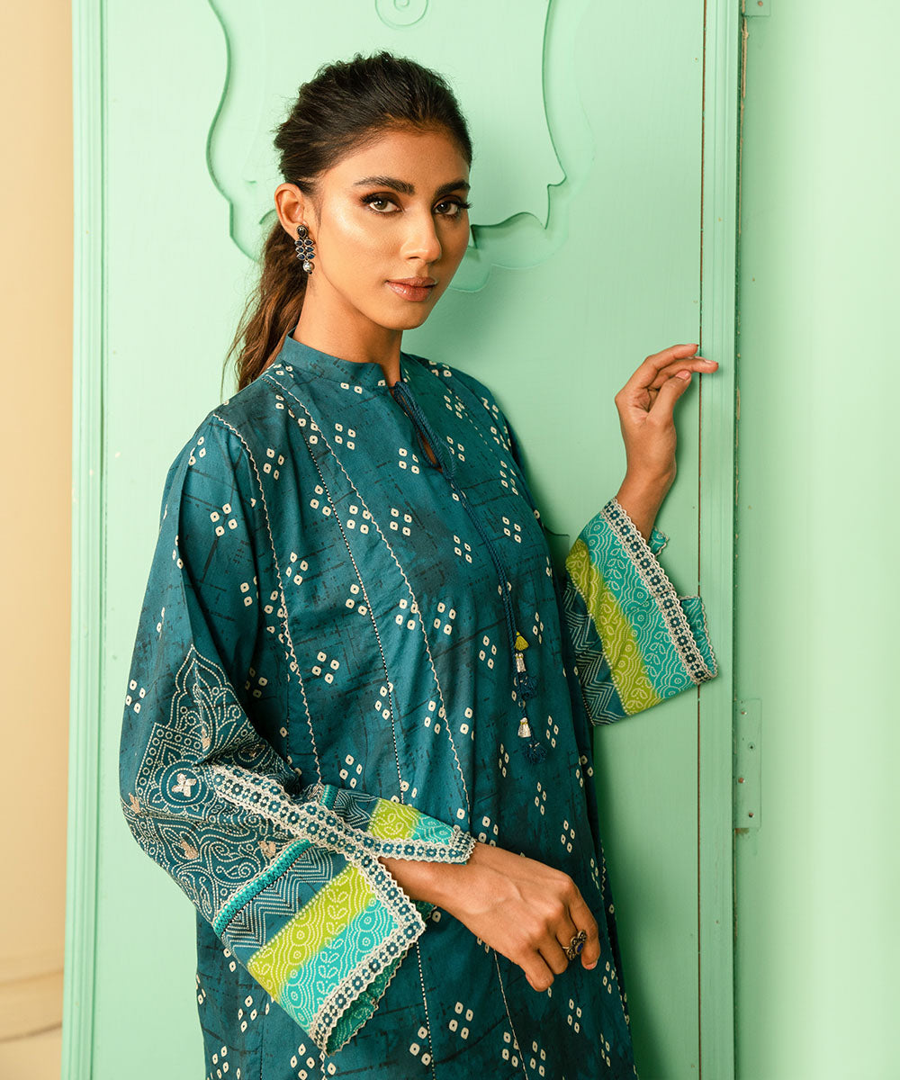 Women's Pret Lawn Printed Blue Boxy Shirt