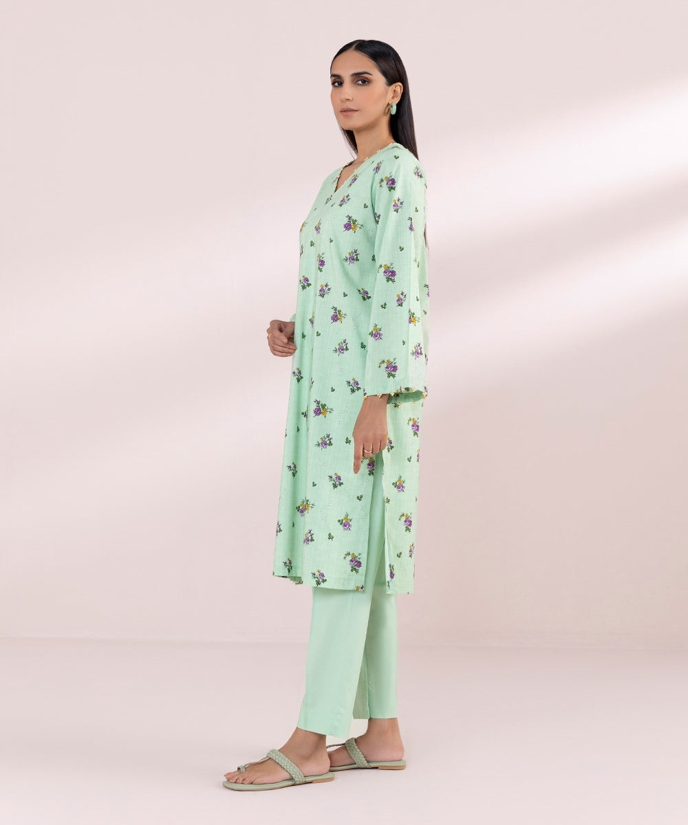 Women's Pret Cotton Green Printed Straight Shirt