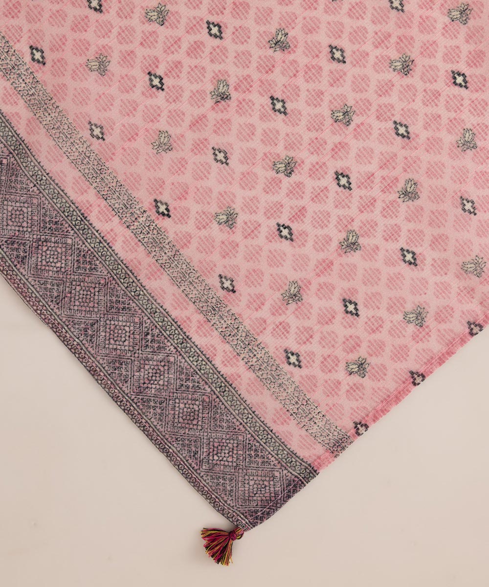 Blended Raw Net Pink Printed Dupatta