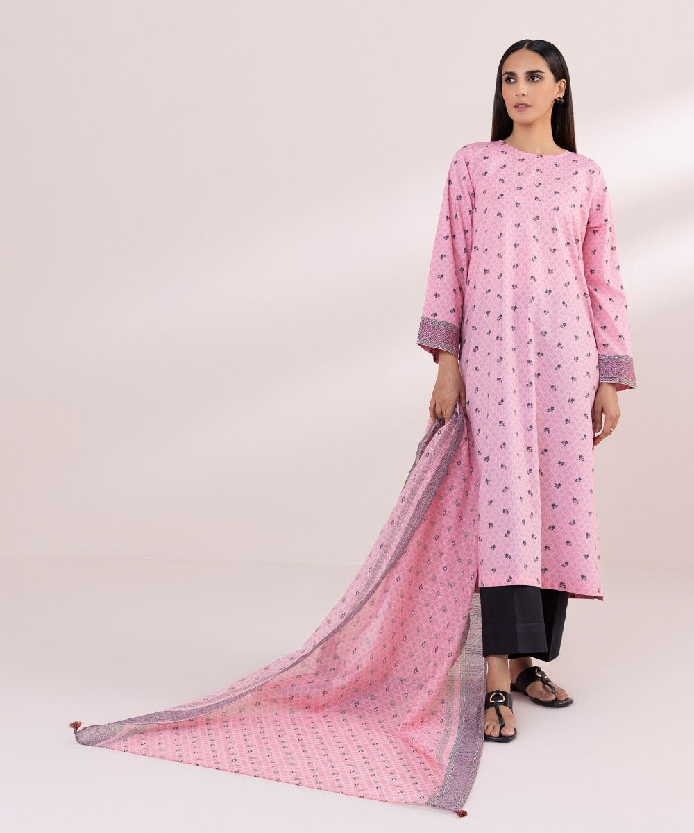 Blended Raw Net Pink Printed Dupatta