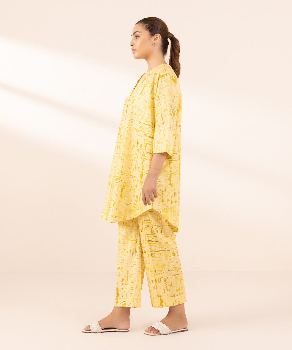 Women's Pret Lawn Yellow Printed Drop Shoulder Shirt