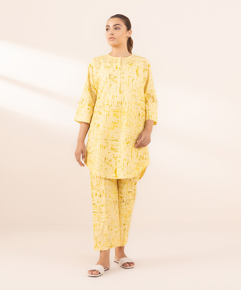 Women's Pret Lawn Yellow Printed Drop Shoulder Shirt