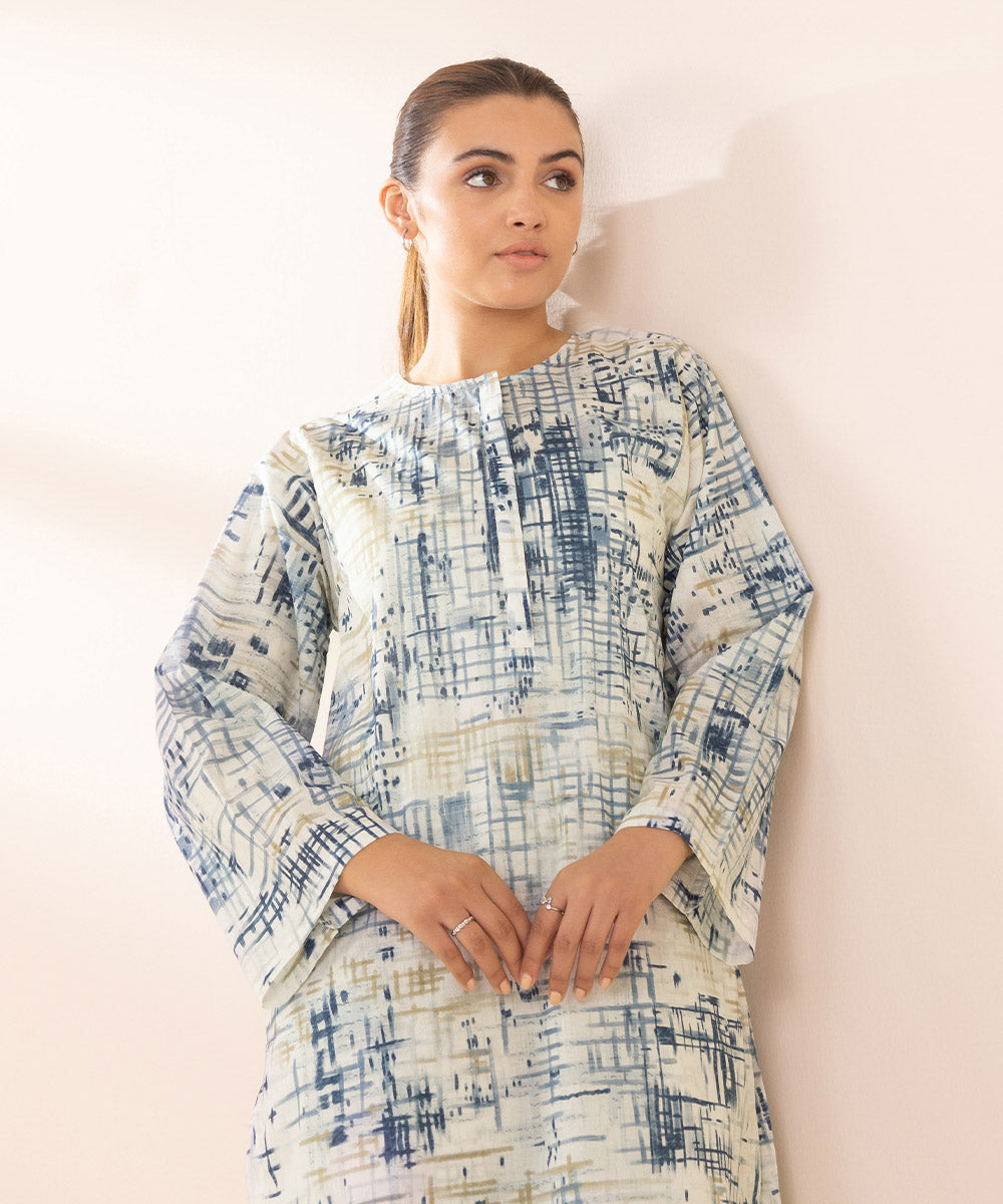 Women's Pret Lawn Blue Printed Boxy Shirt