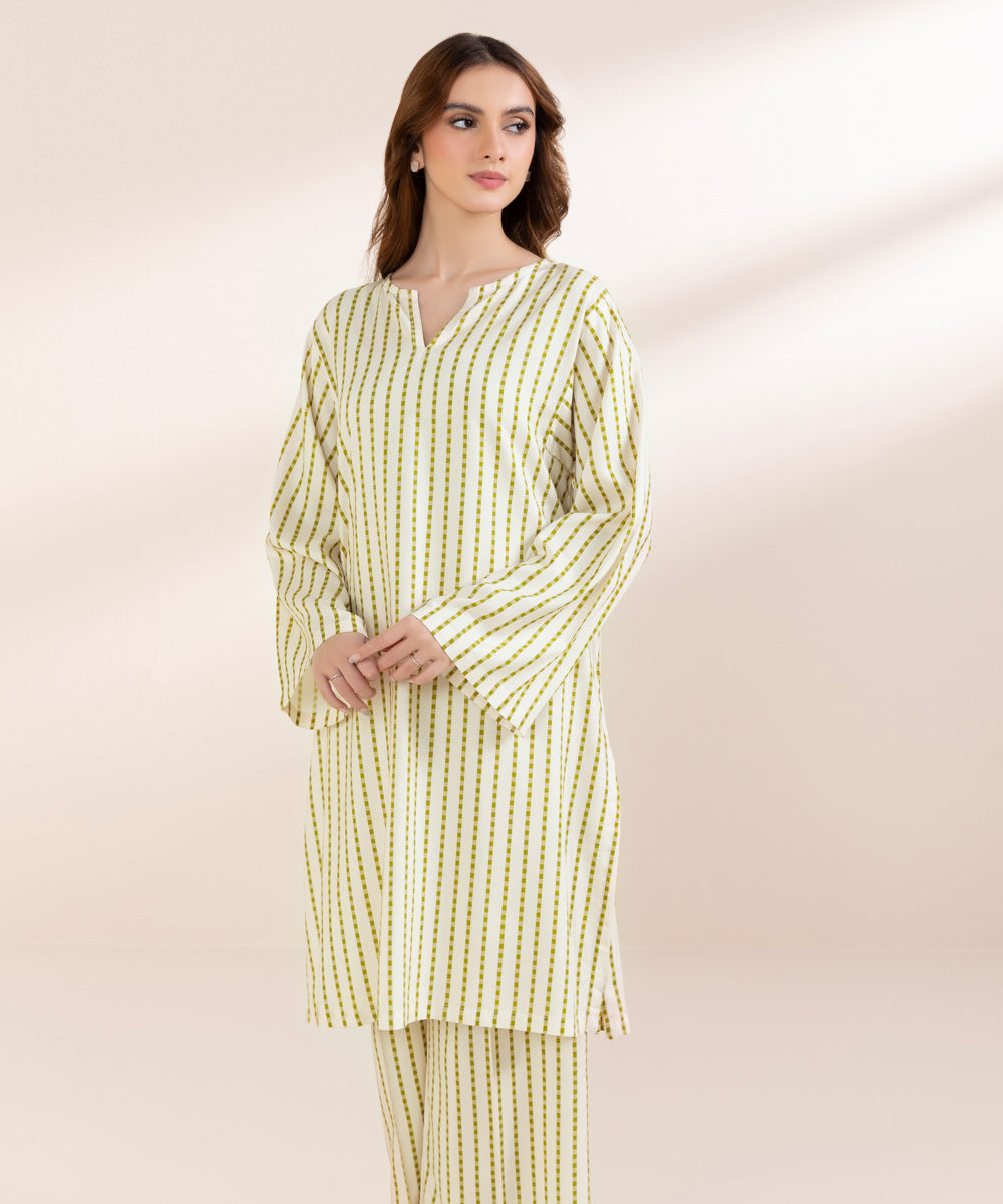 Women's Pret Linen Green Printed Boxy Shirt