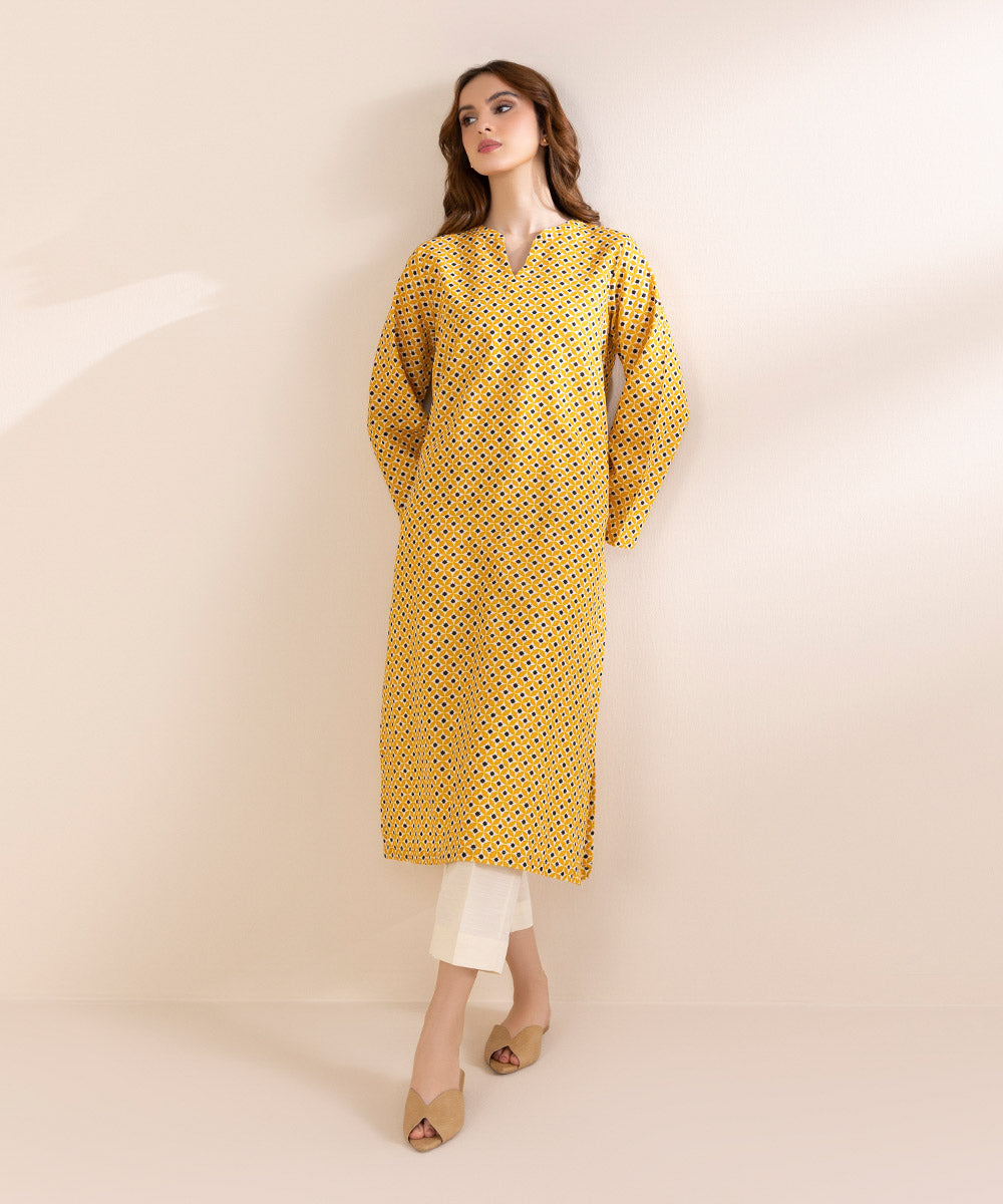 Women's Pret Khaddar Yellow Printed A-Line Shirt