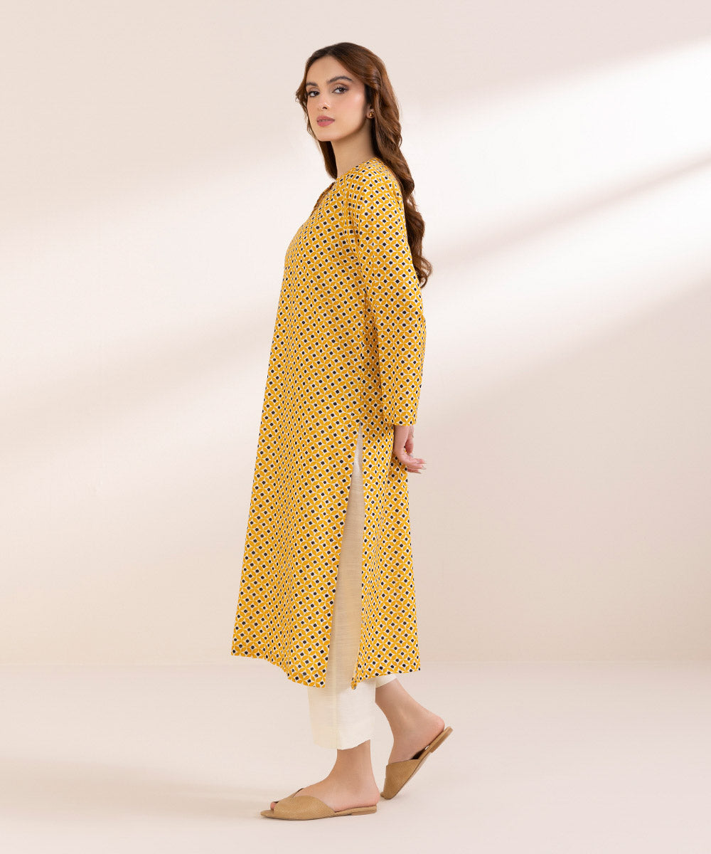 Women's Pret Khaddar Yellow Printed A-Line Shirt