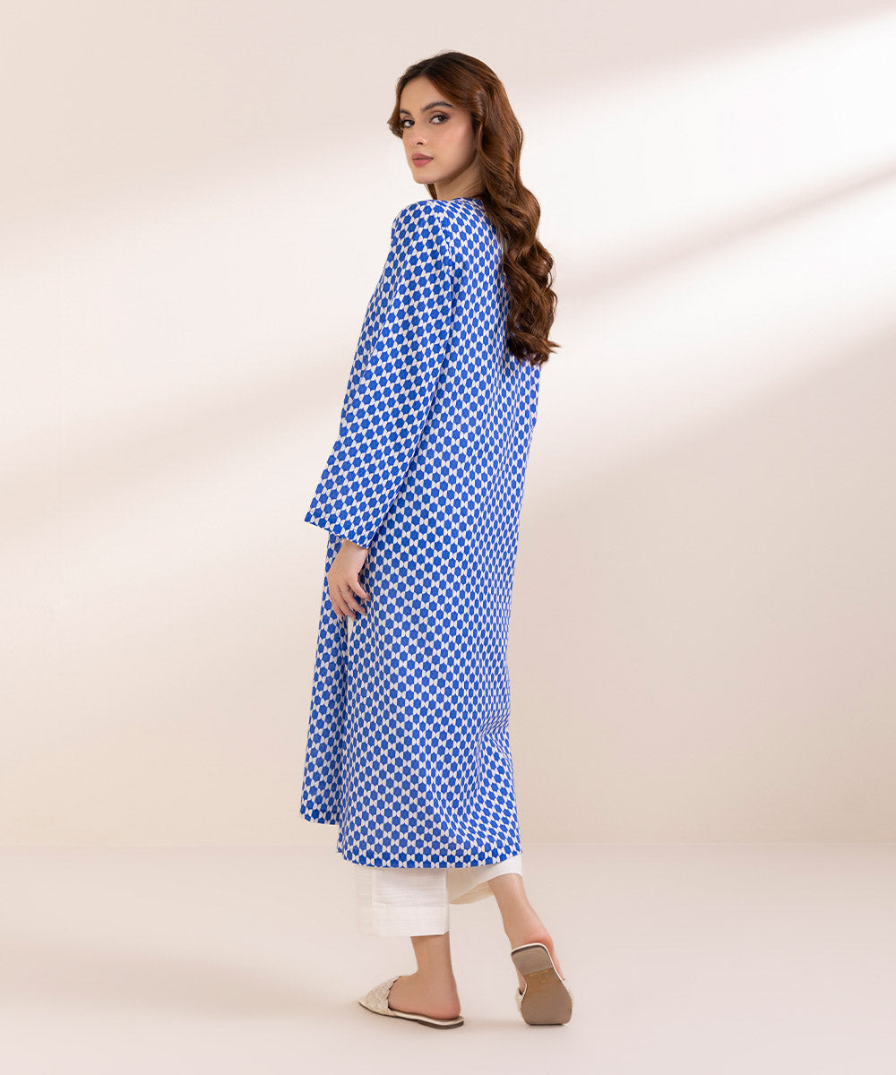 Women's Pret Khaddar Blue Printed A-Line Shirt