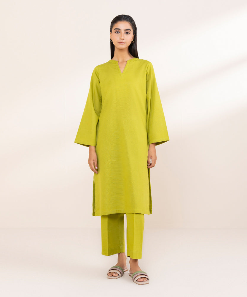 Women's Pret Lime Green Solid Khaddar Shirt