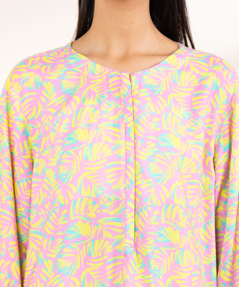 Women's Pret Bubble Gum Pink Printed Linen Shirt