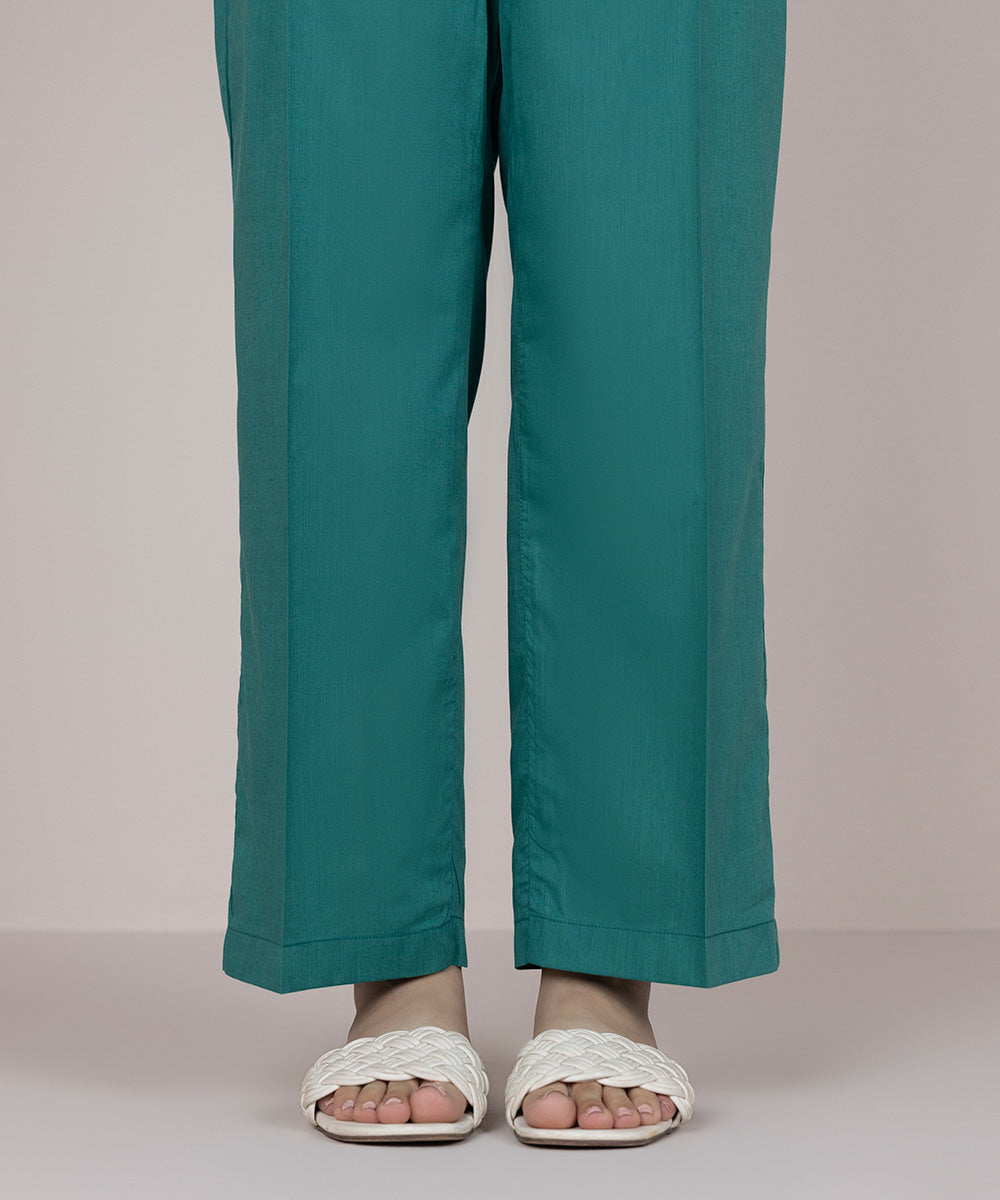 Women's Pret Cotton Green Dyed Straight Pants