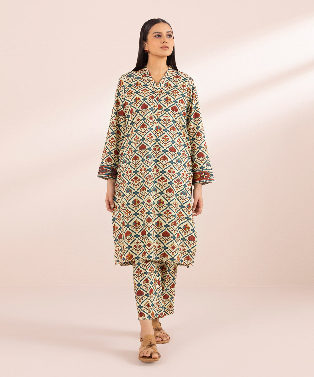 Women's Pret Lawn Beige Printed Straight Shirt