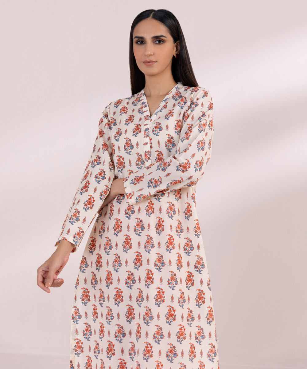 Women's Pret Lawn Beige Printed Straight Shirt