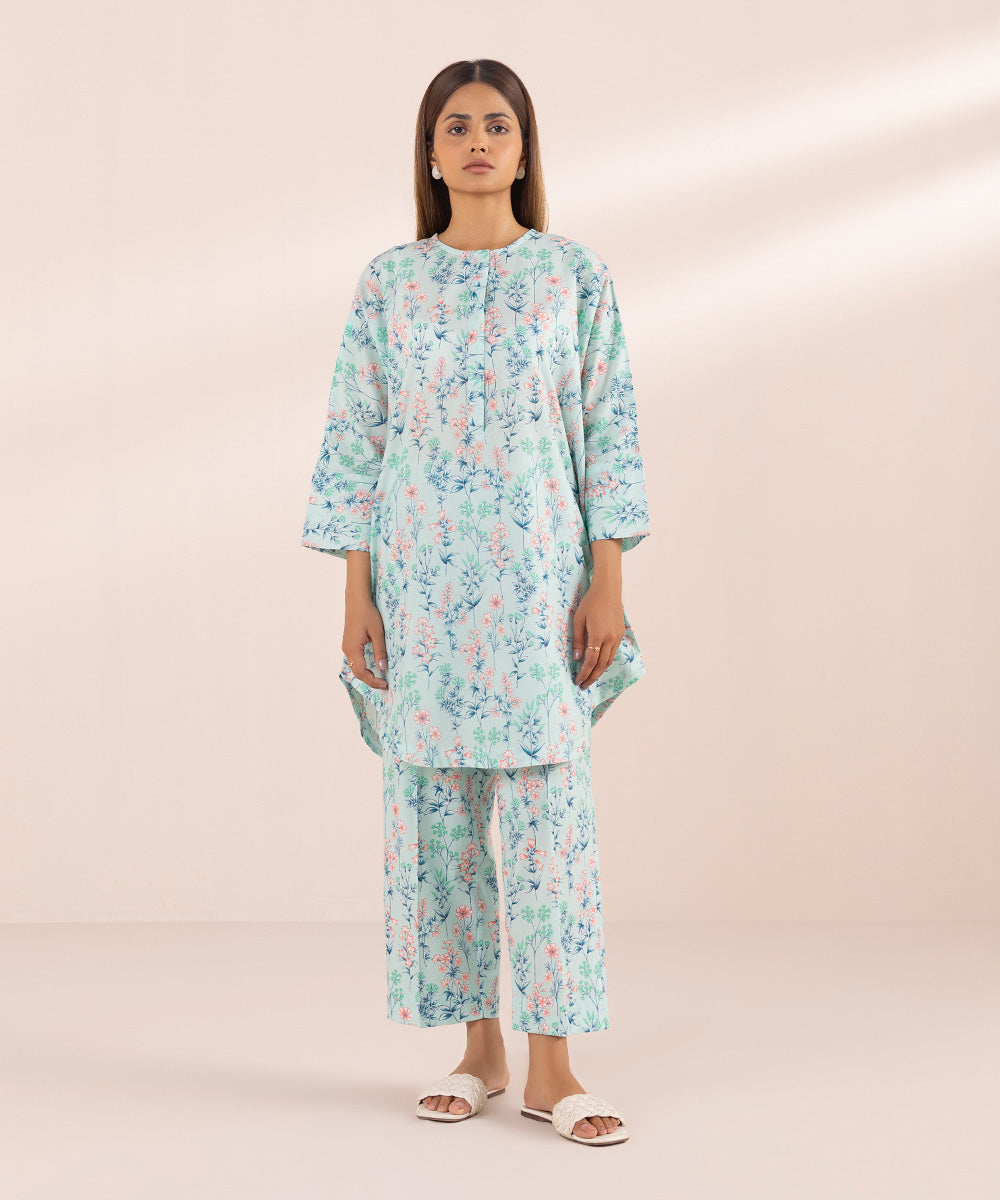 Women's Pret Lawn Blue Printed Drop Shoulder Shirt