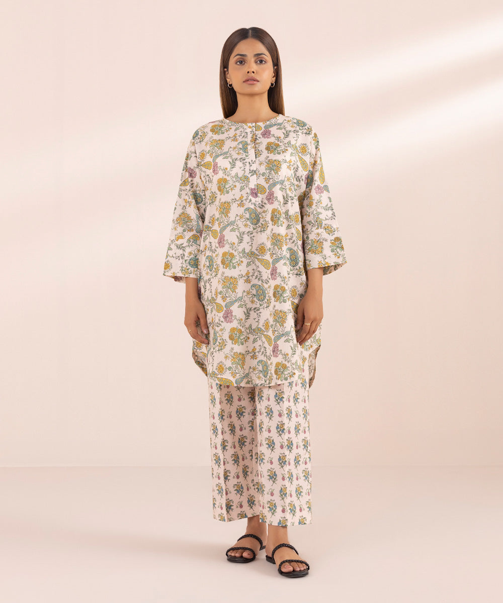 Women's Pret Lawn Beige Printed Drop Shoulder Shirt