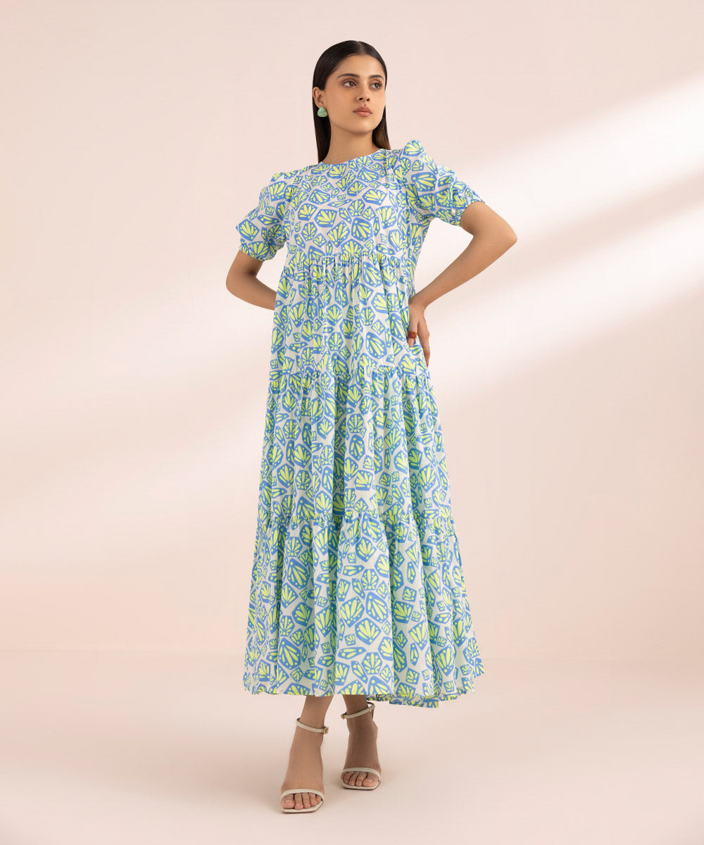 Women's Pret Lawn Blue Printed Tier Dress