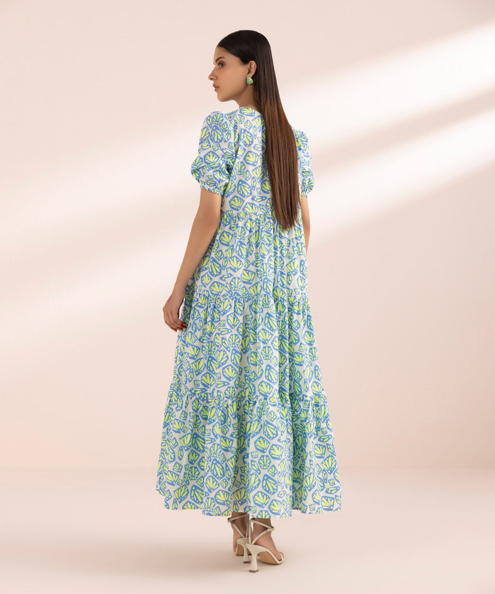 Women's Pret Lawn Blue Printed Tier Dress